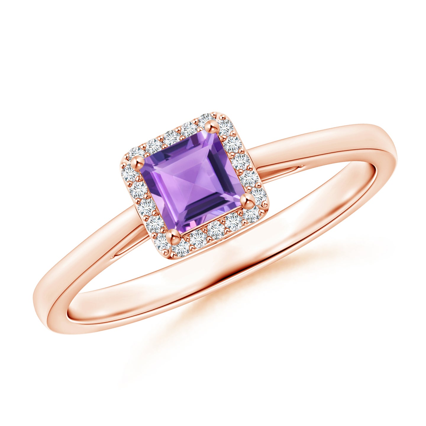 Classic Square Amethyst Halo Ring