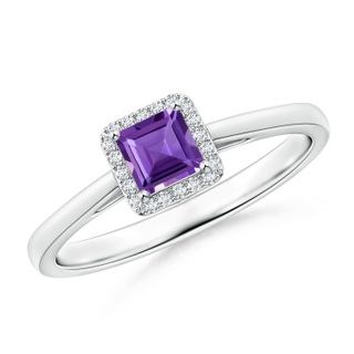 4mm AAA Classic Square Amethyst Halo Ring in White Gold