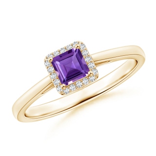 4mm AAA Classic Square Amethyst Halo Ring in Yellow Gold