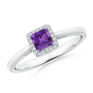 4mm AAAA Classic Square Amethyst Halo Ring in White Gold