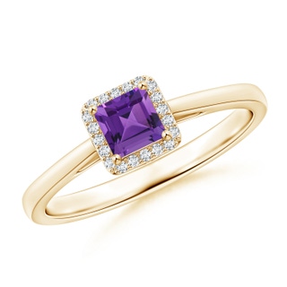 4mm AAAA Classic Square Amethyst Halo Ring in Yellow Gold