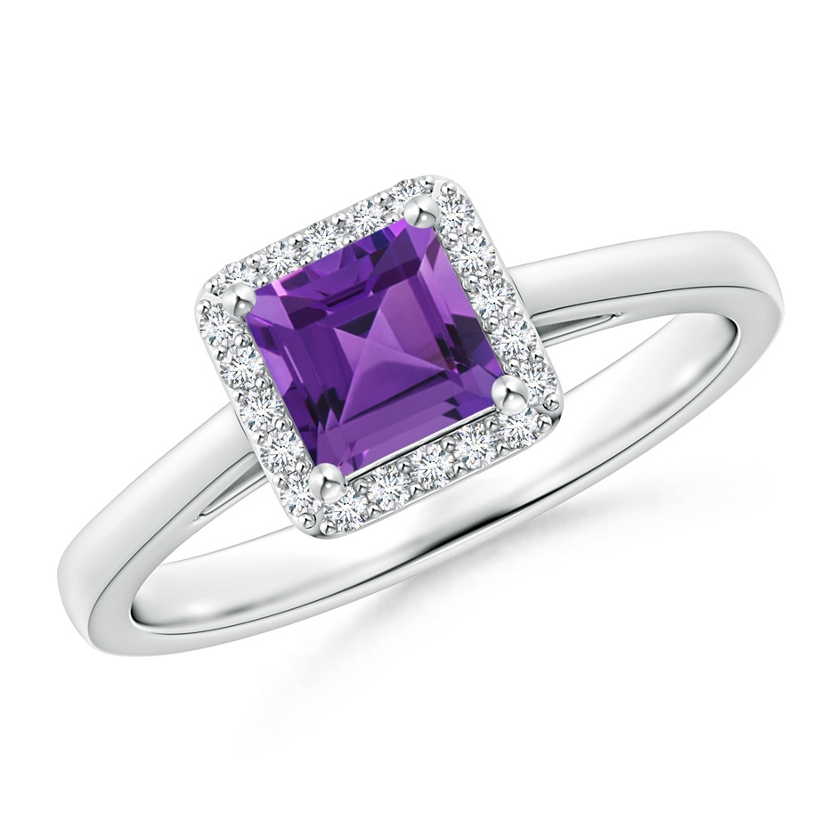 5mm AAAA Classic Square Amethyst Halo Ring in White Gold 
