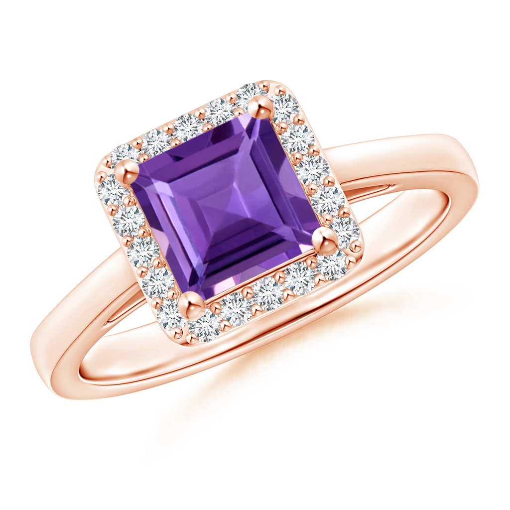 6mm AAA Classic Square Amethyst Halo Ring in Rose Gold