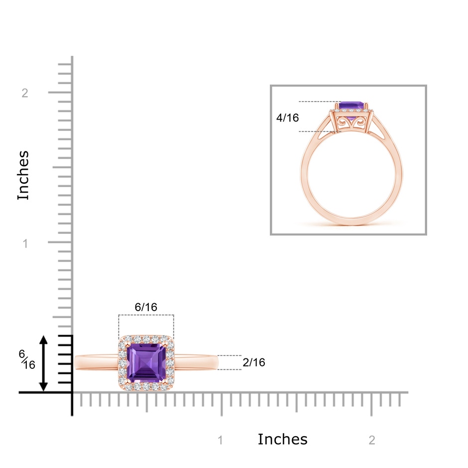 6mm AAA Classic Square Amethyst Halo Ring in Rose Gold Product Image