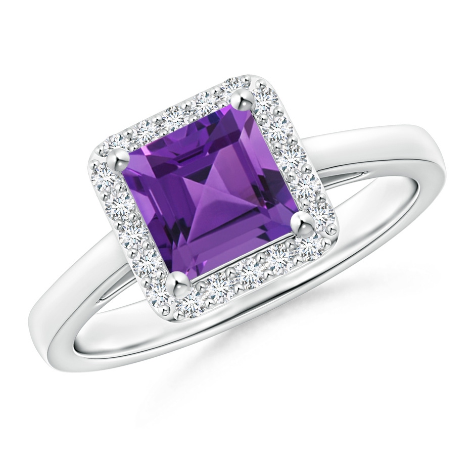 6mm AAAA Classic Square Amethyst Halo Ring in P950 Platinum 