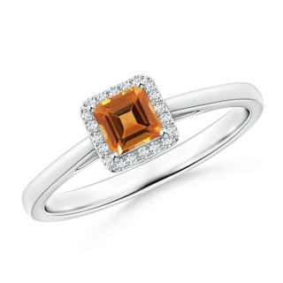 4mm AAA Classic Square Citrine Halo Ring in White Gold