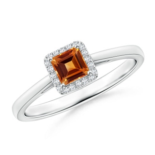 4mm AAAA Classic Square Citrine Halo Ring in White Gold