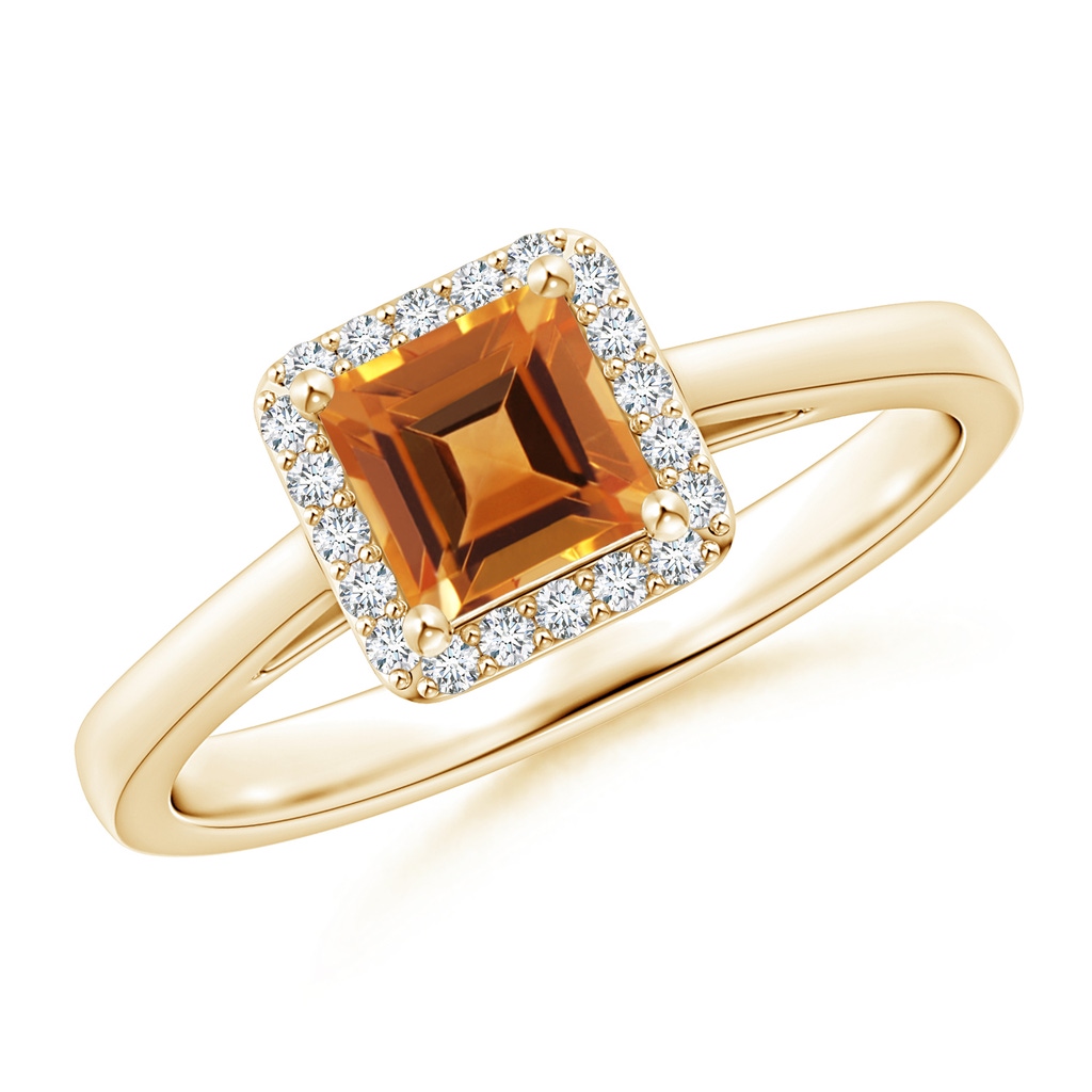 5mm AAA Classic Square Citrine Halo Ring in Yellow Gold