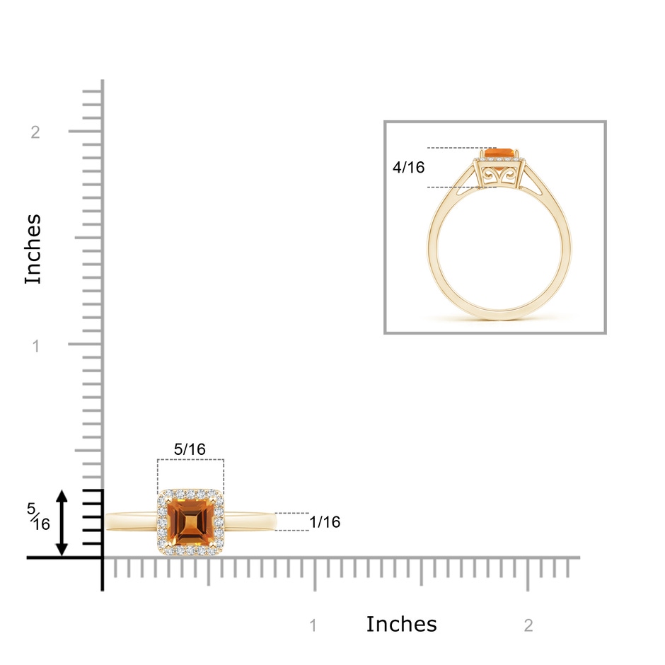 5mm AAA Classic Square Citrine Halo Ring in Yellow Gold product image