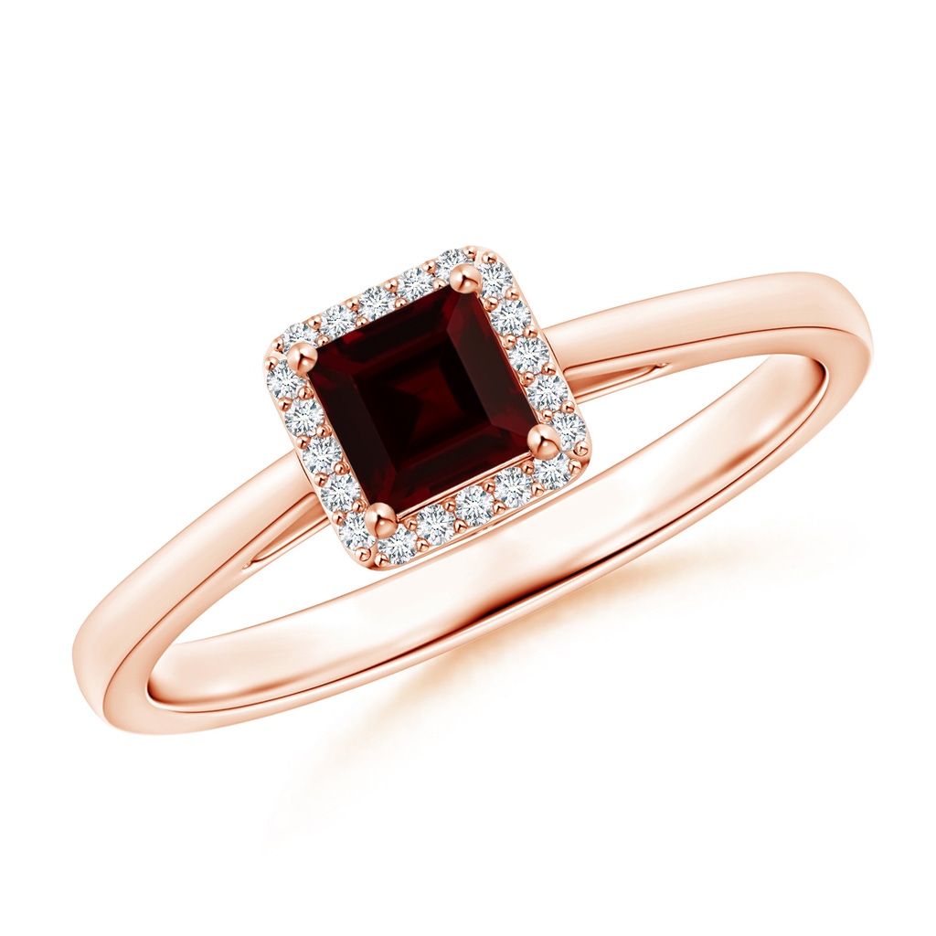 4mm A Classic Square Garnet Halo Ring in Rose Gold