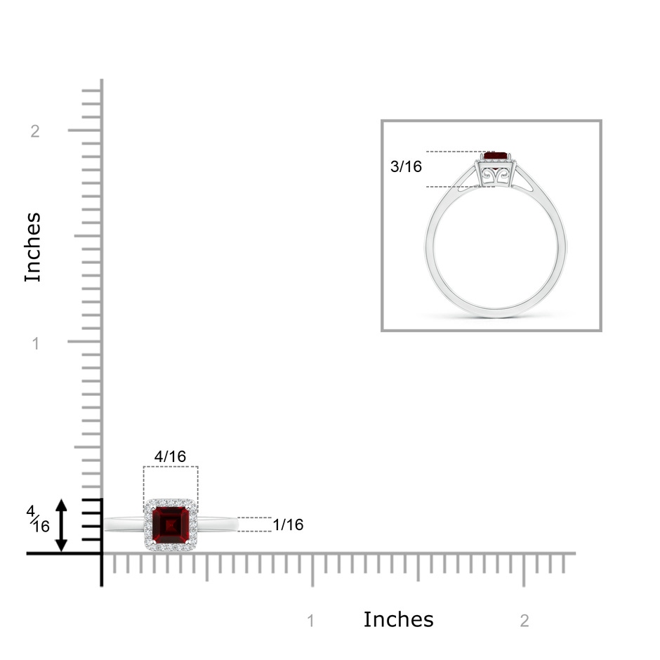 4mm AAA Classic Square Garnet Halo Ring in White Gold ruler