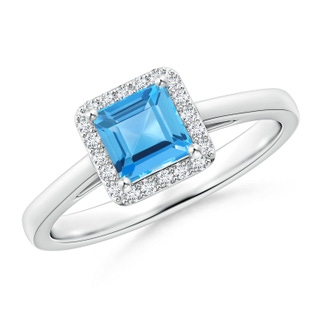 5mm AAA Classic Square Swiss Blue Topaz Halo Ring in White Gold