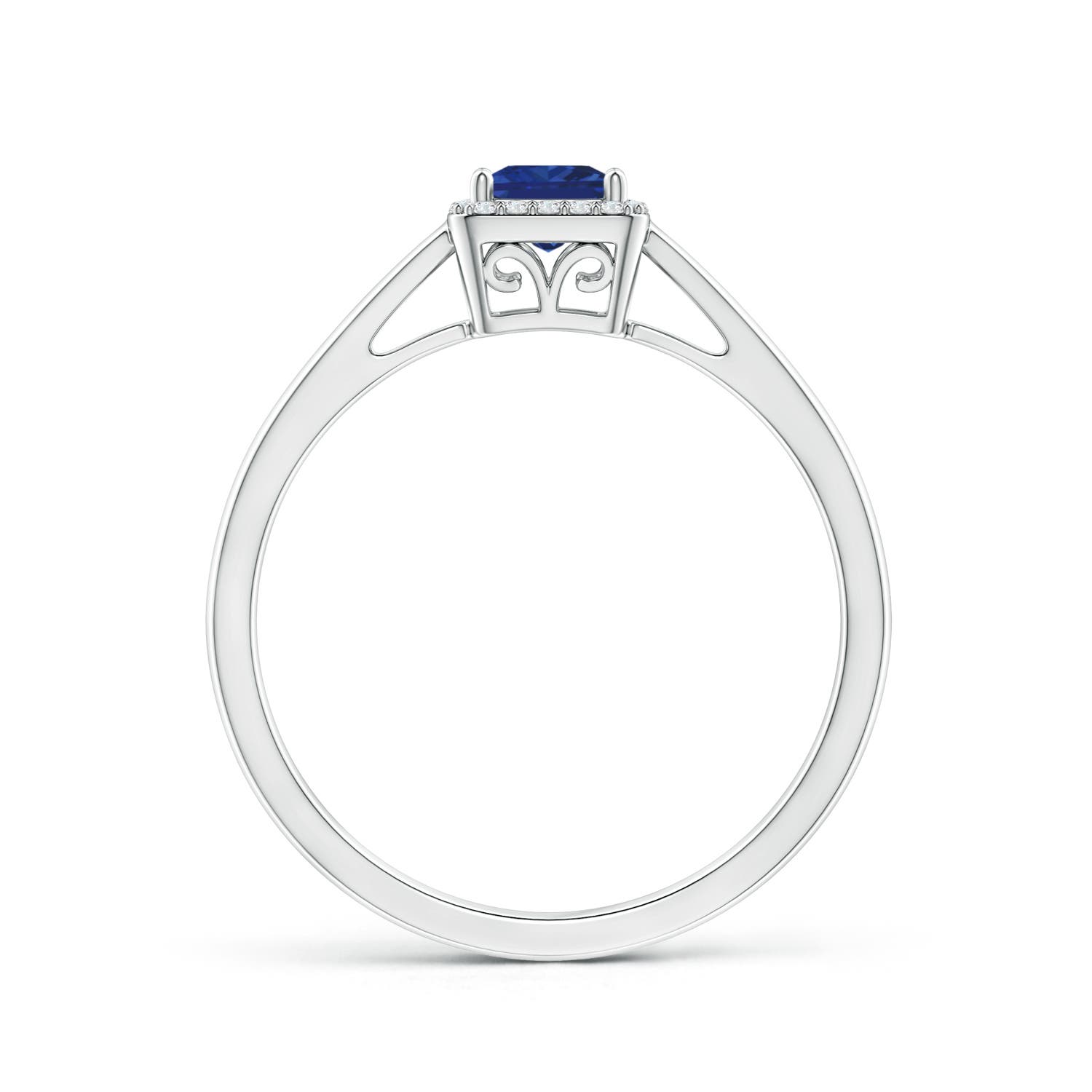 4mm AAA Classic Square Blue Sapphire Halo Ring in P950 Platinum - side 2