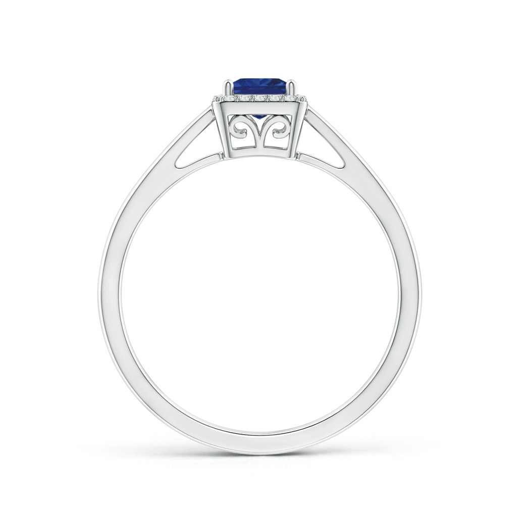 4mm AAA Classic Square Blue Sapphire Halo Ring in White Gold Side-1