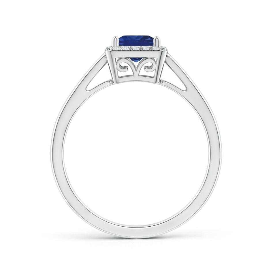 5mm AAA Classic Square Blue Sapphire Halo Ring in White Gold side-1