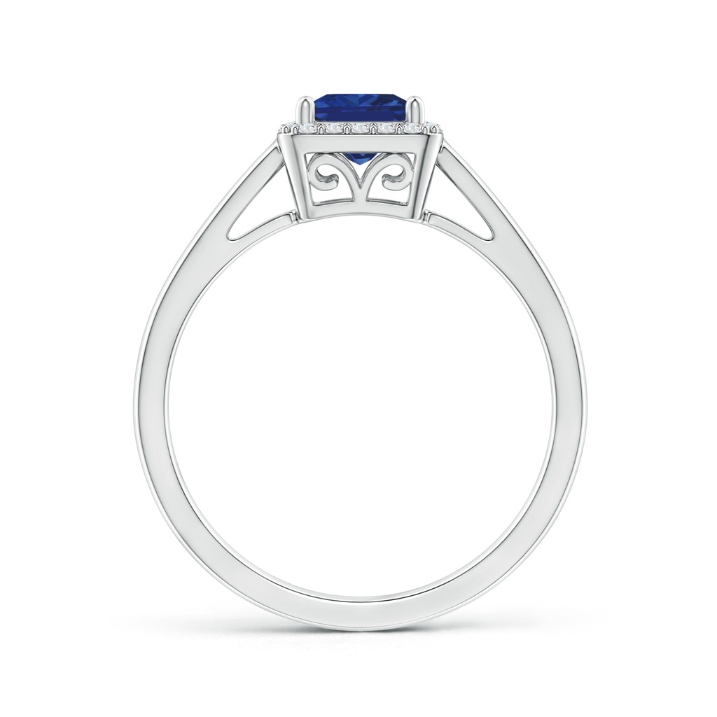5mm AAA Classic Square Blue Sapphire Halo Ring in White Gold - side 199