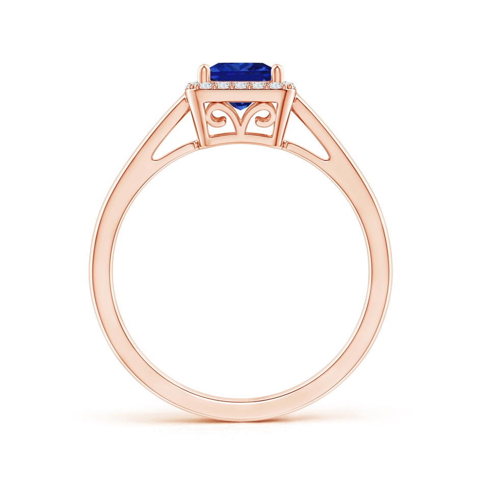 5mm AAAA Classic Square Blue Sapphire Halo Ring in Rose Gold side 199