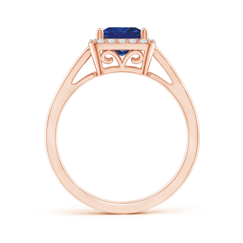 6mm AAA Classic Square Blue Sapphire Halo Ring in Rose Gold side 199