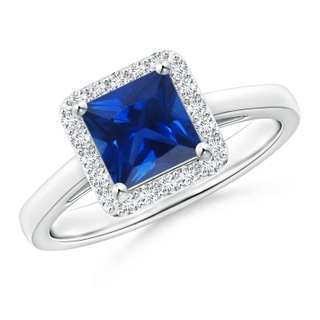 6mm AAAA Classic Square Blue Sapphire Halo Ring in P950 Platinum