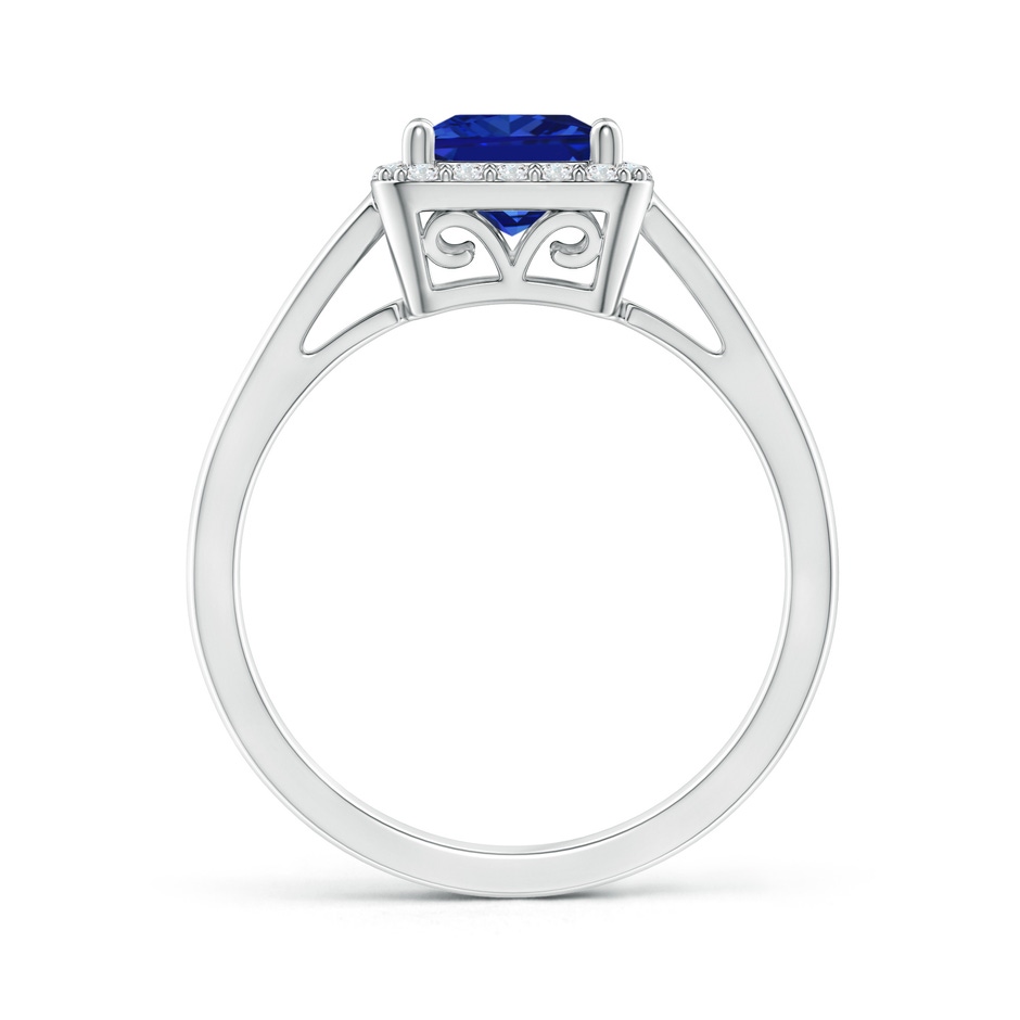 6mm AAAA Classic Square Blue Sapphire Halo Ring in P950 Platinum side 199