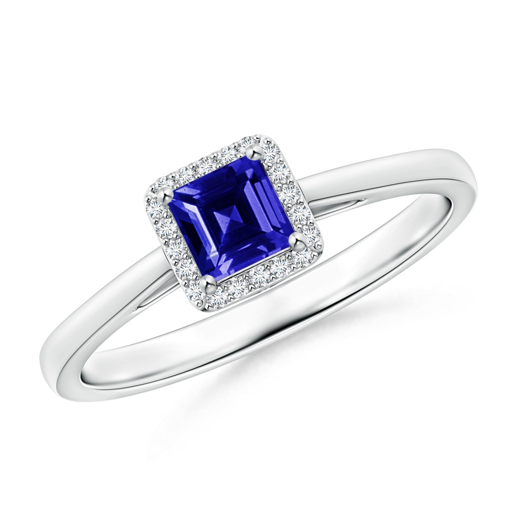 4mm AAAA Classic Square Tanzanite Halo Ring in P950 Platinum