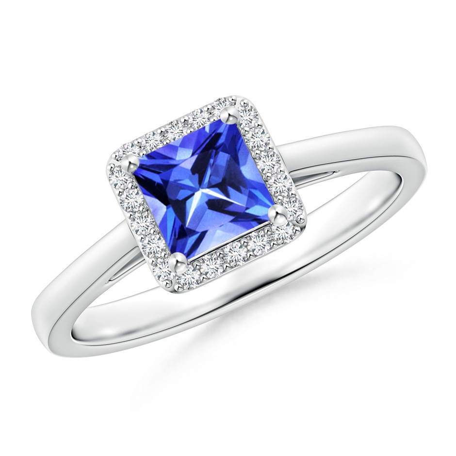 5mm AAA Classic Square Tanzanite Halo Ring in White Gold 