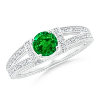 5.5mm AAAA Vintage Style Emerald Split Shank Ring with Diamonds in P950 Platinum