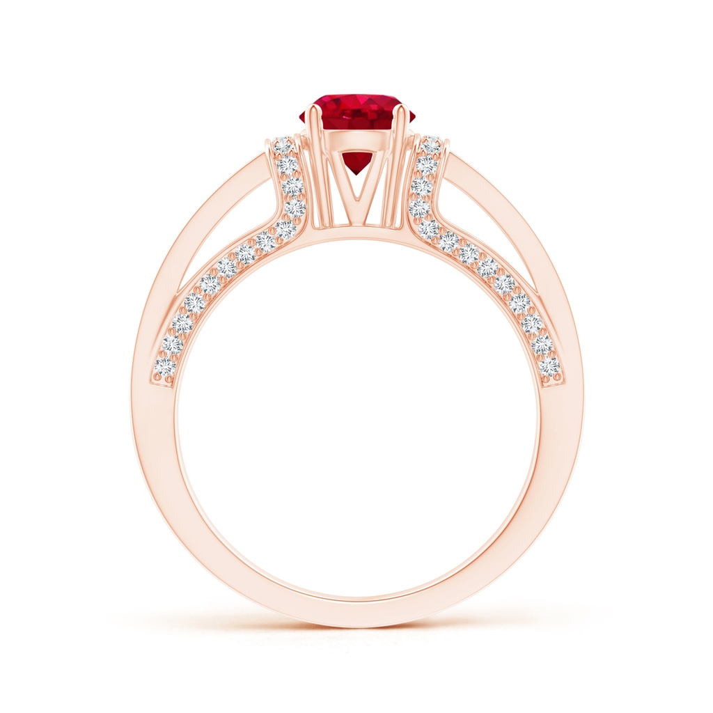 5.5mm AAA Vintage Style Ruby Split Shank Ring with Diamonds in Rose Gold Product Image