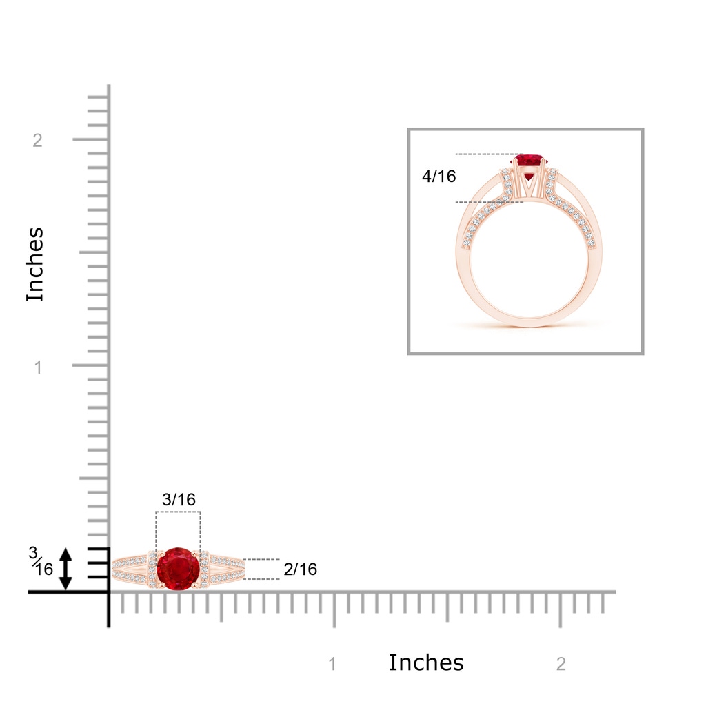 5.5mm AAA Vintage Style Ruby Split Shank Ring with Diamonds in Rose Gold Product Image