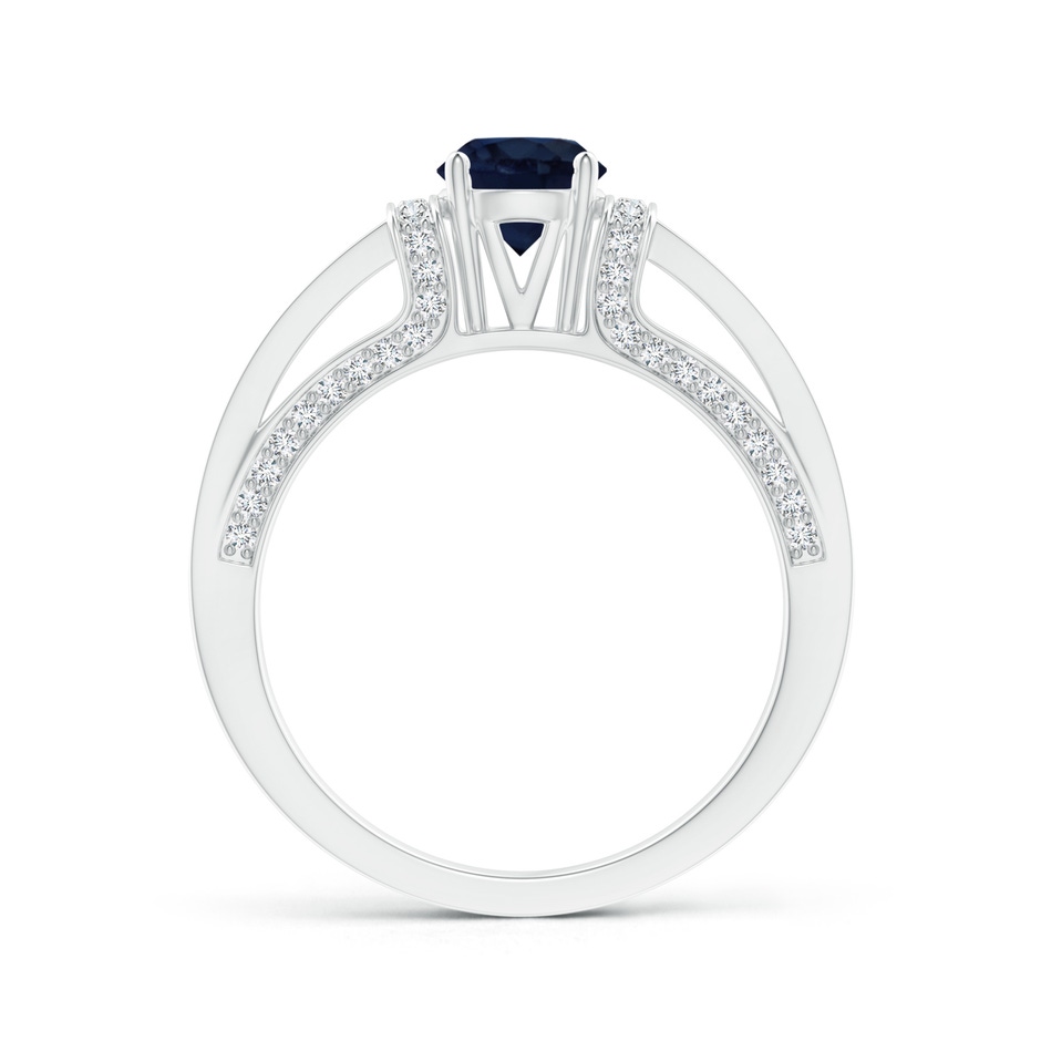 5.5mm A Vintage Style Blue Sapphire Split Shank Ring with Diamonds in White Gold product image