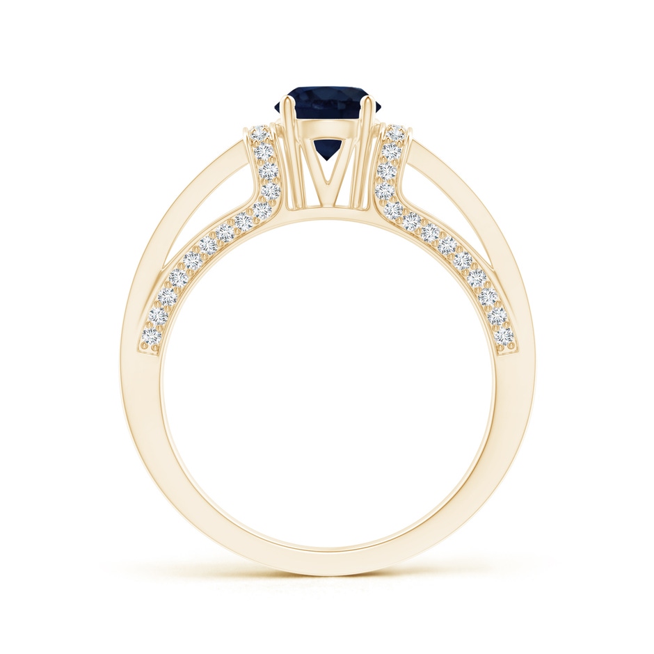 5.5mm A Vintage Style Blue Sapphire Split Shank Ring with Diamonds in Yellow Gold product image