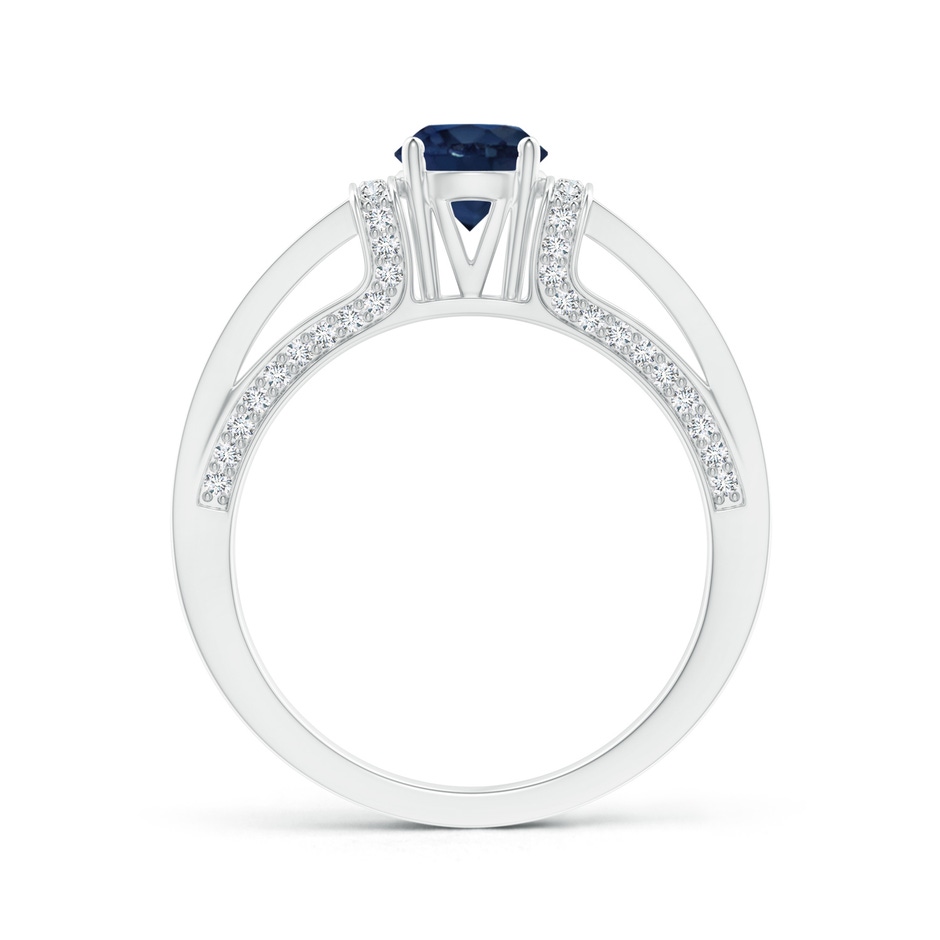 5.5mm AA Vintage Style Blue Sapphire Split Shank Ring with Diamonds in P950 Platinum product image