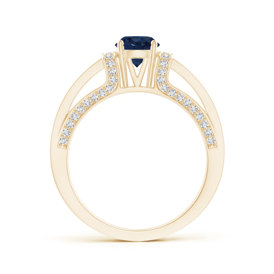 5.5mm AA Vintage Style Blue Sapphire Split Shank Ring with Diamonds in Yellow Gold product image