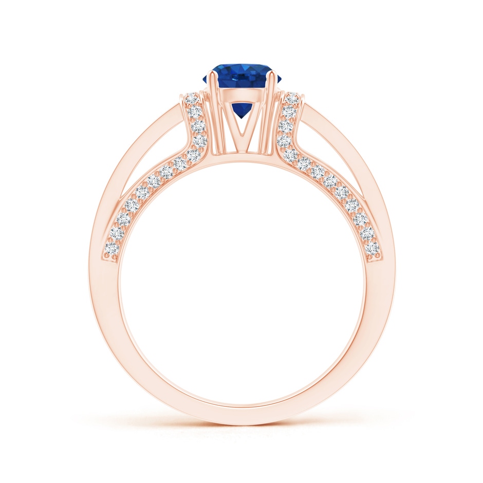 5.5mm AAA Vintage Style Blue Sapphire Split Shank Ring with Diamonds in Rose Gold product image