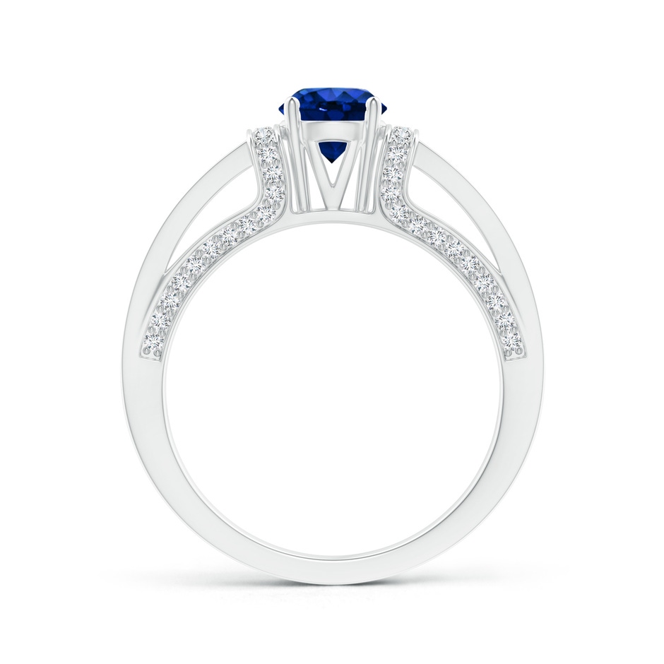5.5mm AAAA Vintage Style Blue Sapphire Split Shank Ring with Diamonds in P950 Platinum product image