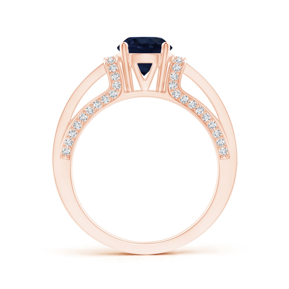 6.5mm A Vintage Style Blue Sapphire Split Shank Ring with Diamonds in Rose Gold product image