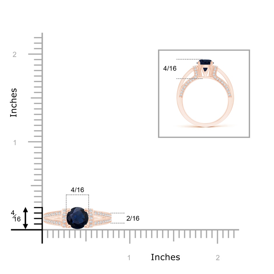 6.5mm A Vintage Style Blue Sapphire Split Shank Ring with Diamonds in Rose Gold product image