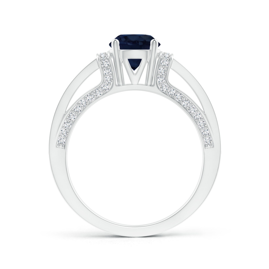 6.5mm A Vintage Style Blue Sapphire Split Shank Ring with Diamonds in White Gold product image