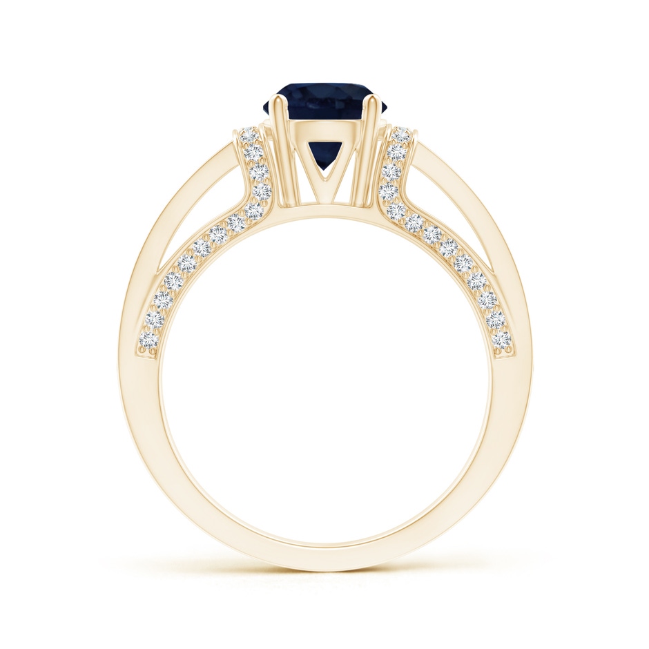 6.5mm A Vintage Style Blue Sapphire Split Shank Ring with Diamonds in Yellow Gold product image