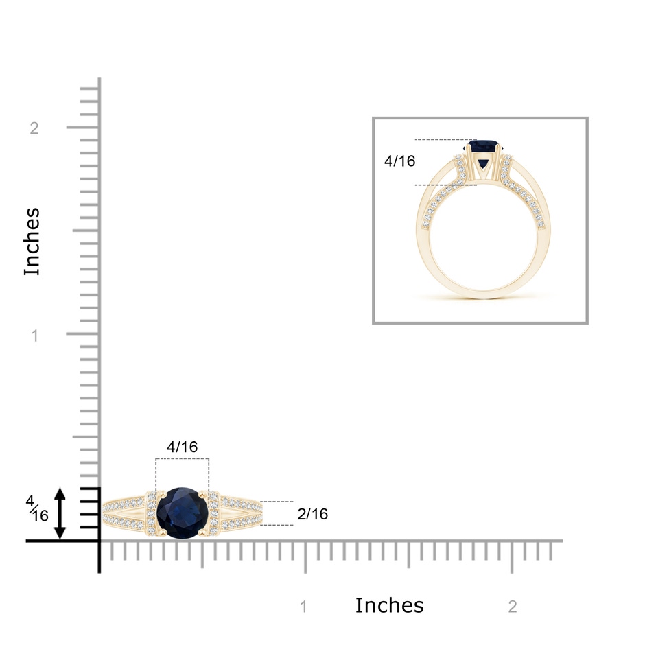6.5mm A Vintage Style Blue Sapphire Split Shank Ring with Diamonds in Yellow Gold product image