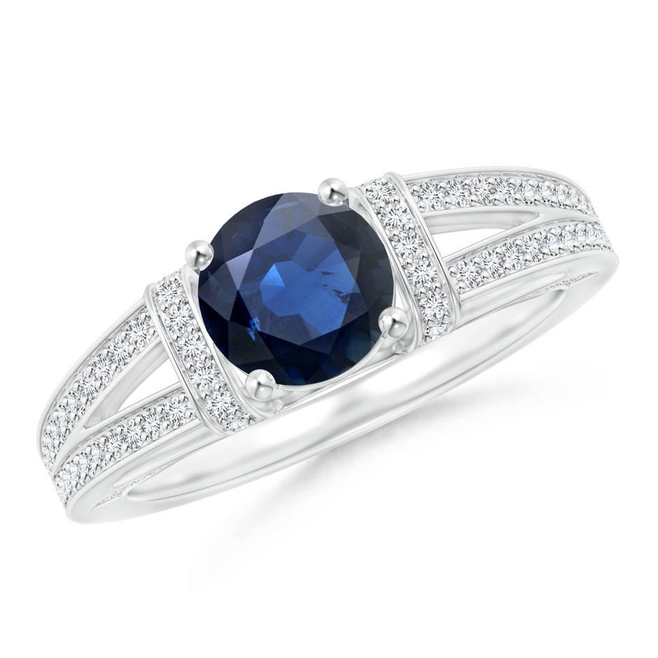 6.5mm AA Vintage Style Blue Sapphire Split Shank Ring with Diamonds in P950 Platinum 