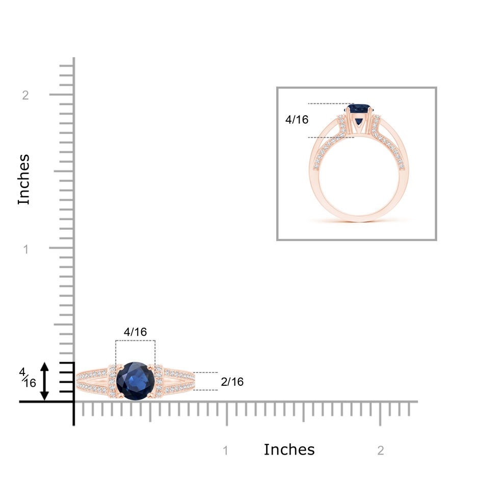 6.5mm AA Vintage Style Blue Sapphire Split Shank Ring with Diamonds in Rose Gold product image