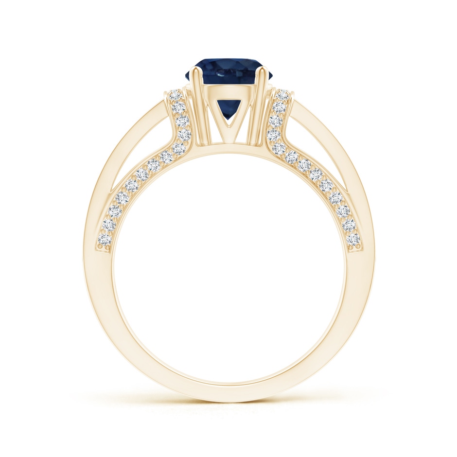 6.5mm AA Vintage Style Blue Sapphire Split Shank Ring with Diamonds in Yellow Gold product image
