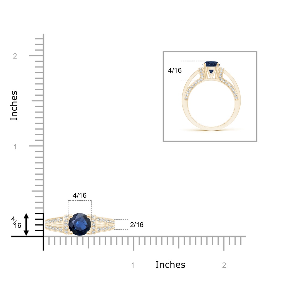 6.5mm AA Vintage Style Blue Sapphire Split Shank Ring with Diamonds in Yellow Gold product image