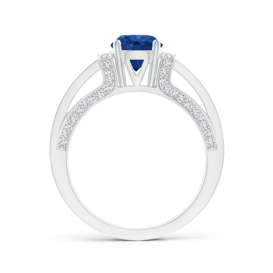 6.5mm AAA Vintage Style Blue Sapphire Split Shank Ring with Diamonds in P950 Platinum product image