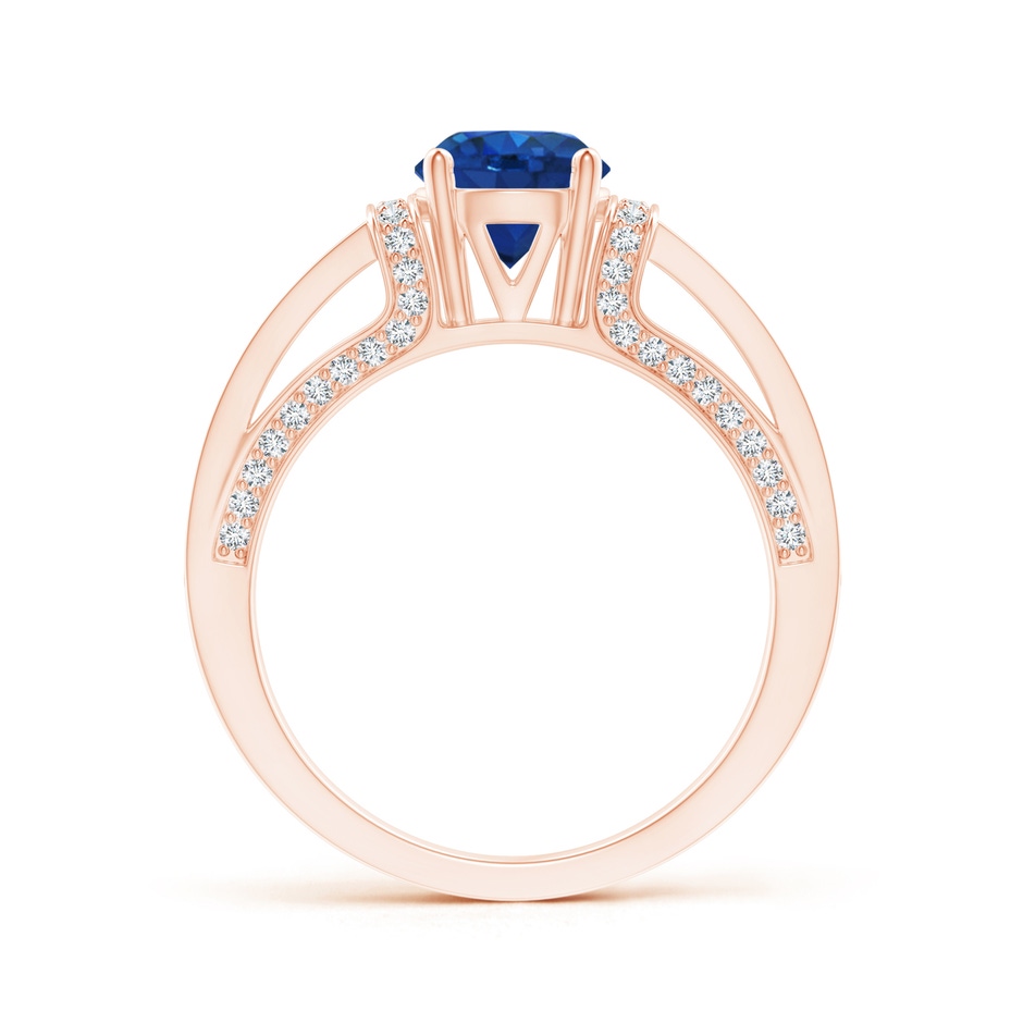 6.5mm AAA Vintage Style Blue Sapphire Split Shank Ring with Diamonds in Rose Gold product image