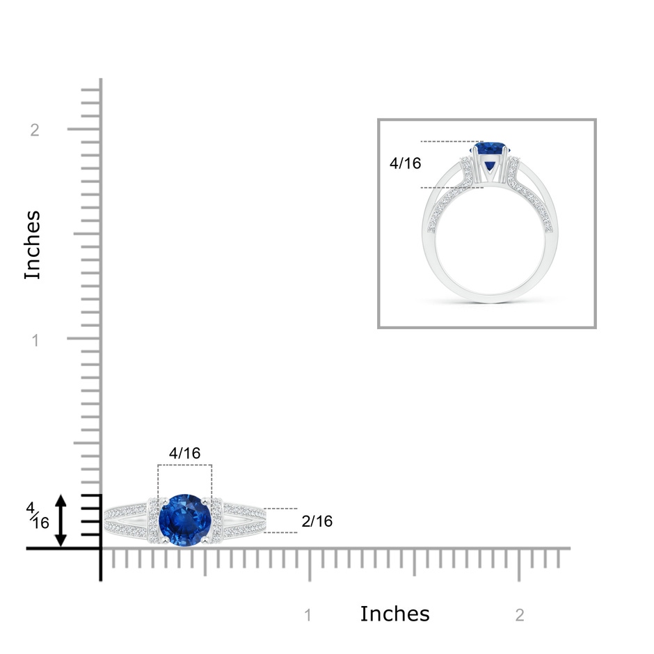 6.5mm AAA Vintage Style Blue Sapphire Split Shank Ring with Diamonds in White Gold product image