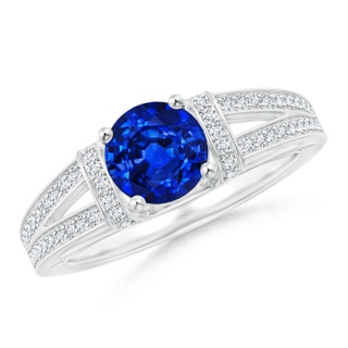 6.5mm AAAA Vintage Style Blue Sapphire Split Shank Ring with Diamonds in P950 Platinum