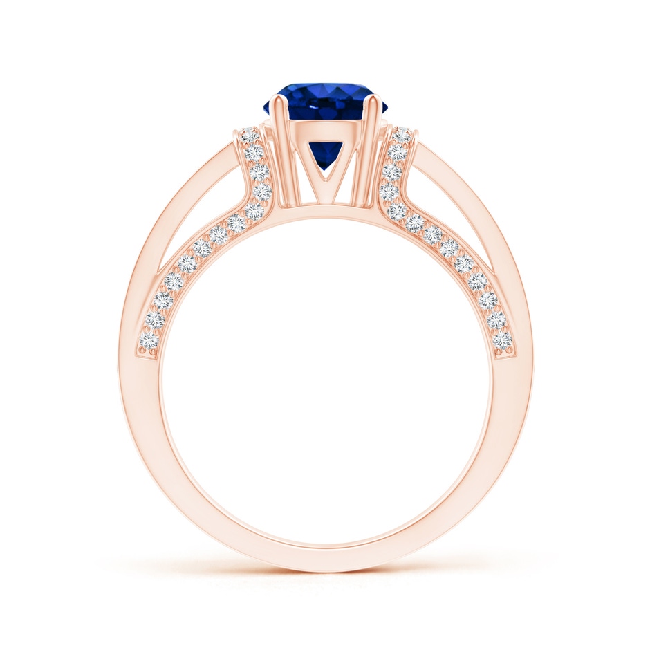 6.5mm AAAA Vintage Style Blue Sapphire Split Shank Ring with Diamonds in Rose Gold product image