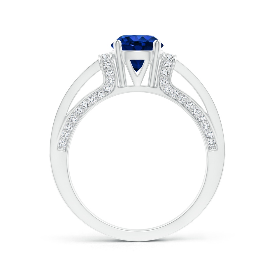 6.5mm AAAA Vintage Style Blue Sapphire Split Shank Ring with Diamonds in White Gold product image